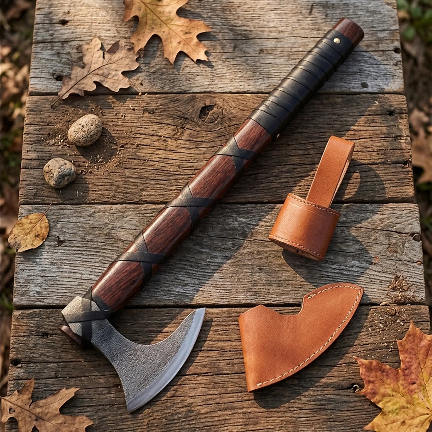 18 inch Vikings axe with leather sheath and holster