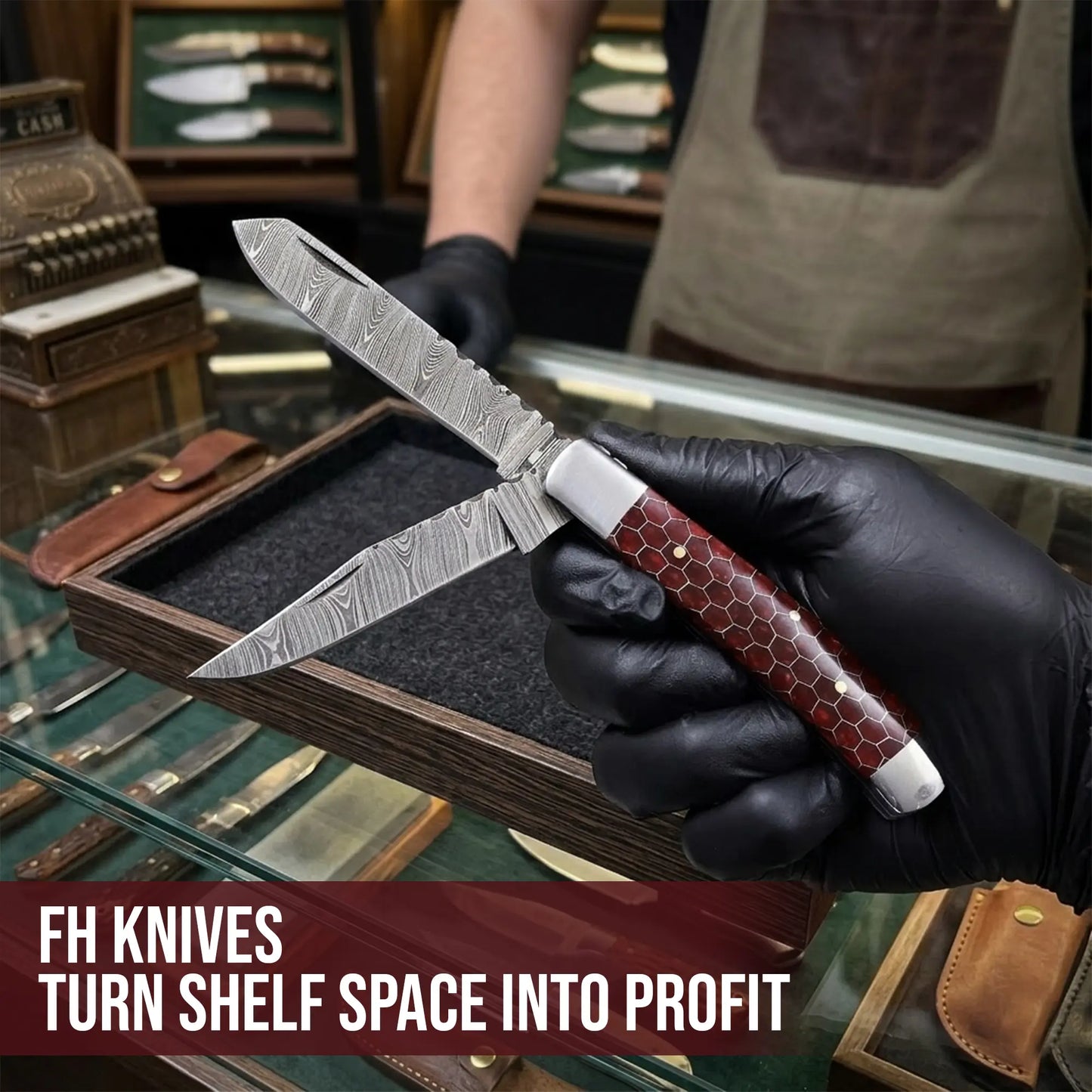 7.5′ Handmade Damascus Steel Red Honey Comb Handle Pocket Knife with Leather Sheath | TRP-001-RH