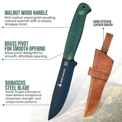 10′ Bushcraft knife with Leather sheath, Fixed blade Micarta handle hunting knife | BC-001