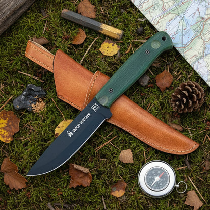 10′ Bushcraft knife with Leather sheath, Fixed blade Micarta handle hunting knife | BC-001