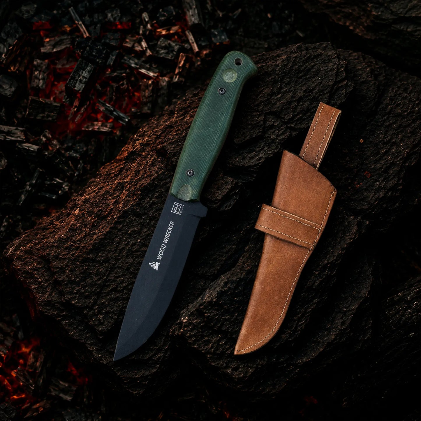 10′ Bushcraft knife with Leather sheath, Fixed blade Micarta handle hunting knife | BC-001