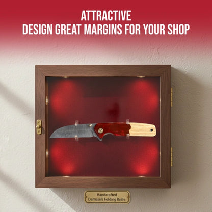 7.5′ Handmade Damascus Steel Olive Wood & Red Resin Handle Pocket Knife with Leather Sheath | BF-07-WR