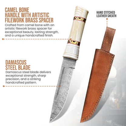 10′ Handmade Damascus Steel Knife with Leather Sheath | BG-001