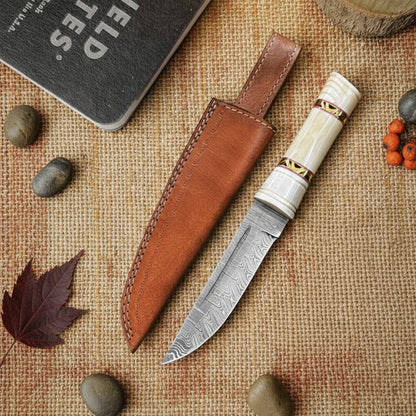 10′ Handmade Damascus Steel Knife with Leather Sheath | BG-001