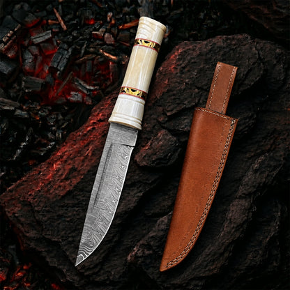 10′ Handmade Damascus Steel Knife with Leather Sheath | BG-001