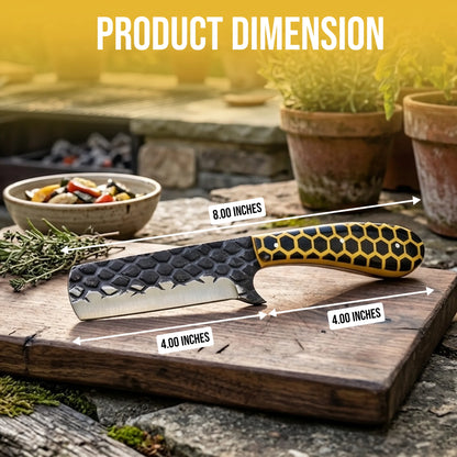 8′ Hand Forged Stainless Steel Honey Comb Resin Handle Knife with Leather Sheath | BULL-001-YL