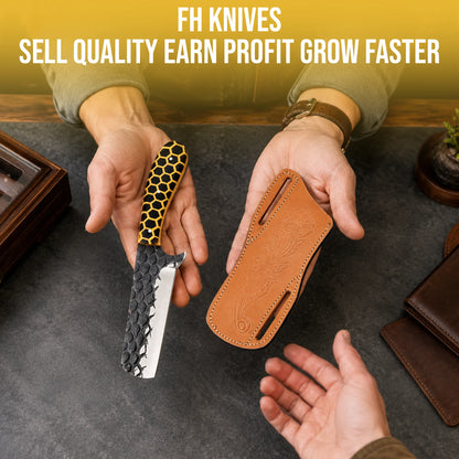 8′ Hand Forged Stainless Steel Honey Comb Resin Handle Knife with Leather Sheath | BULL-001-YL