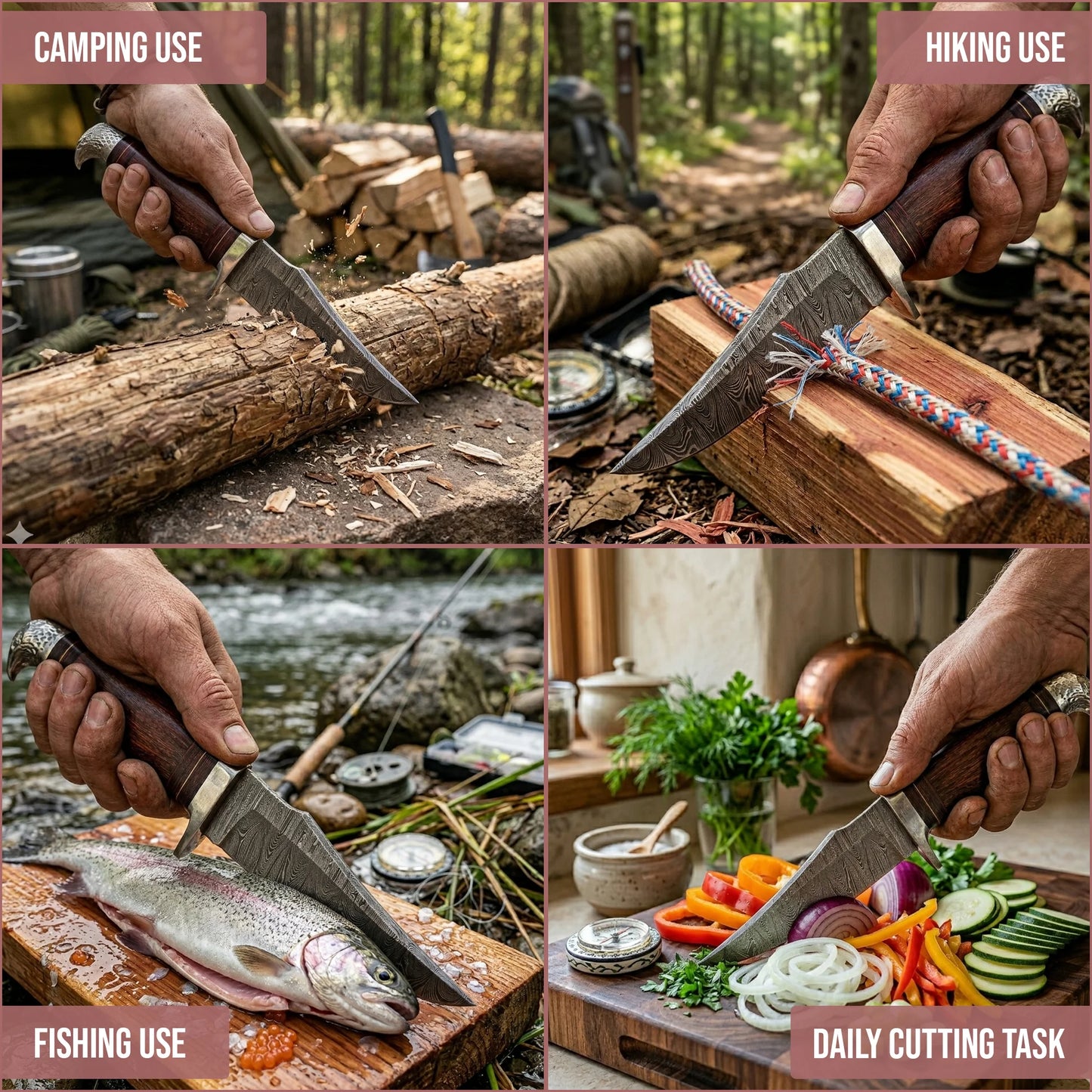 10’Handmade Damascus Steel Patriotic Eagle Walnut Wood Handle Knife with Leather Sheath | BW-001-EG