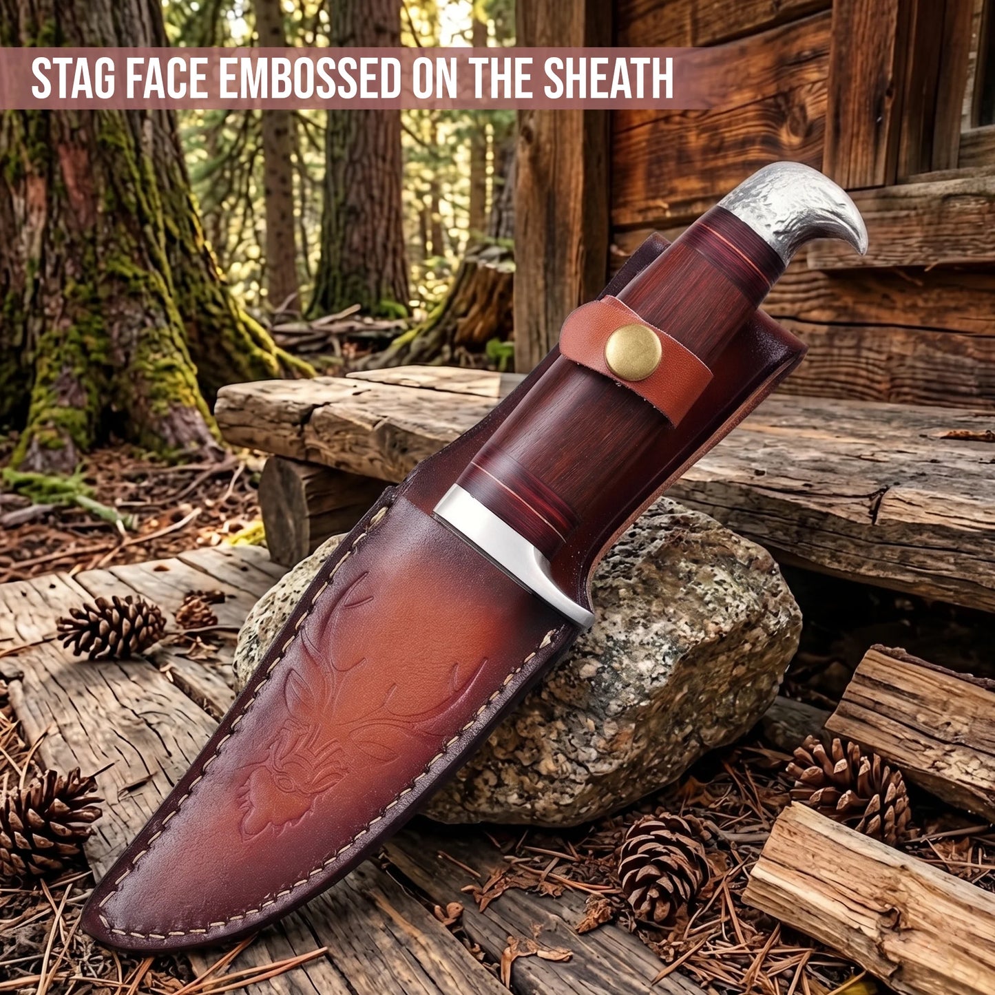 10’Handmade Damascus Steel Patriotic Eagle Walnut Wood Handle Knife with Leather Sheath | BW-001-EG