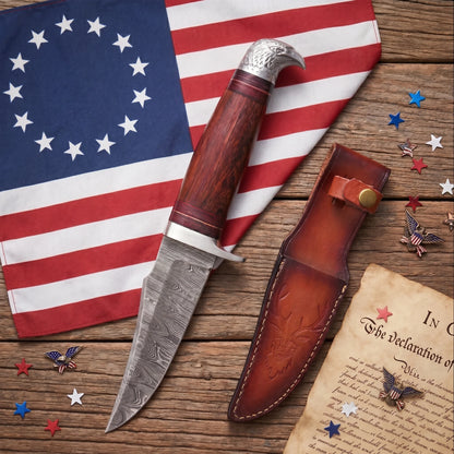 10’Handmade Damascus Steel Patriotic Eagle Walnut Wood Handle Knife with Leather Sheath | BW-001-EG