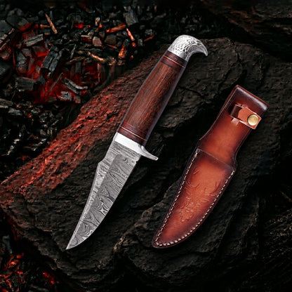 10’Handmade Damascus Steel Patriotic Eagle Walnut Wood Handle Knife with Leather Sheath | BW-001-EG