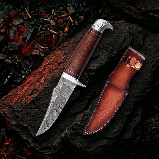 10’Handmade Damascus Steel Patriotic Eagle Walnut Wood Handle Knife with Leather Sheath | BW-001-EG