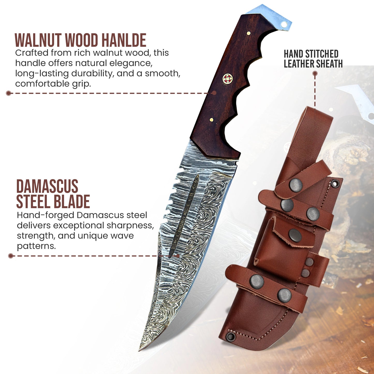 12 inch fixed blade Bowie knife with leather sheath | CB-001