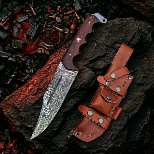 12 inch fixed blade Bowie knife with leather sheath | CB-001