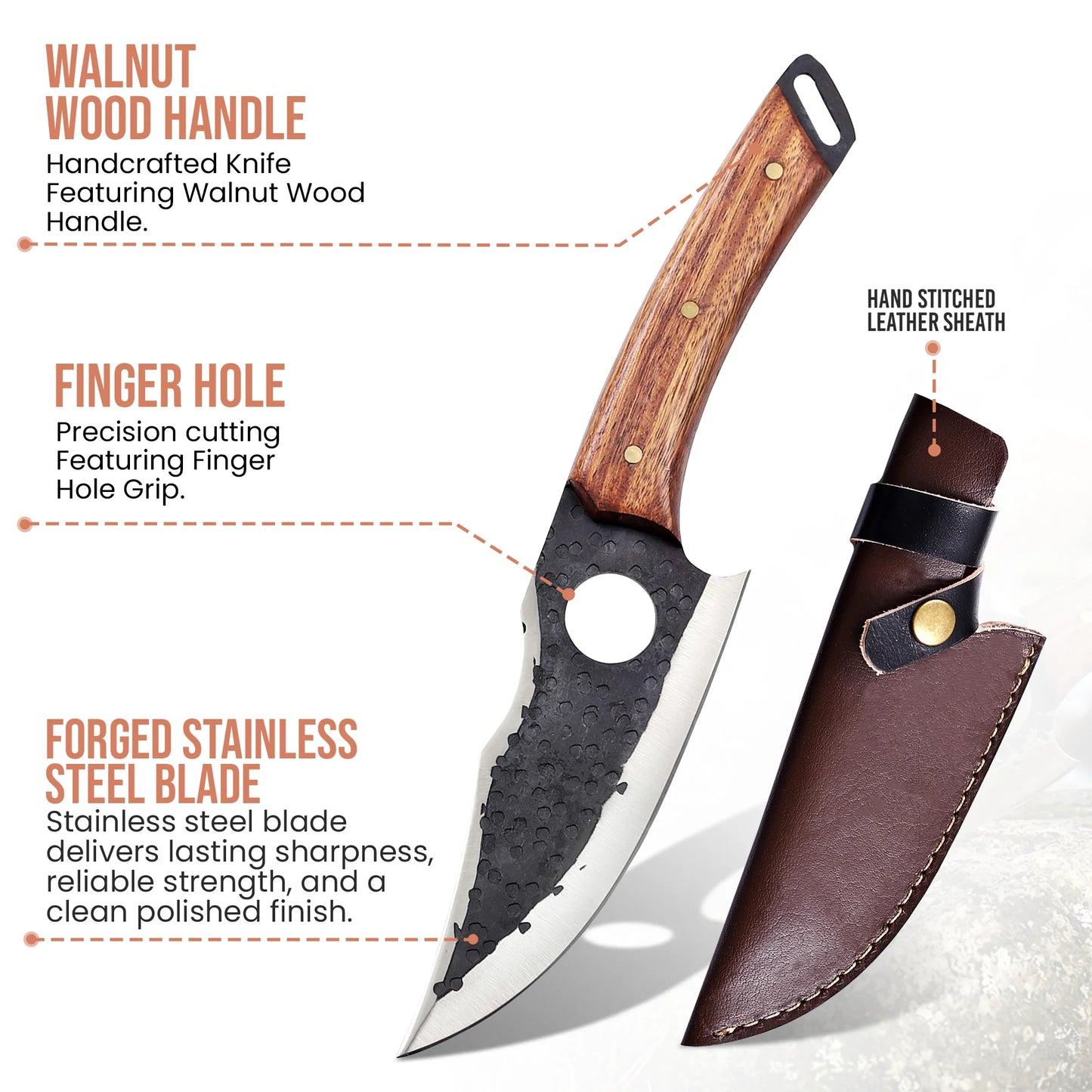 10.8′ Hand Forged Stainless Steel Walnut Wood Handle Kitchen Knife with Leather Sheath | CH-002