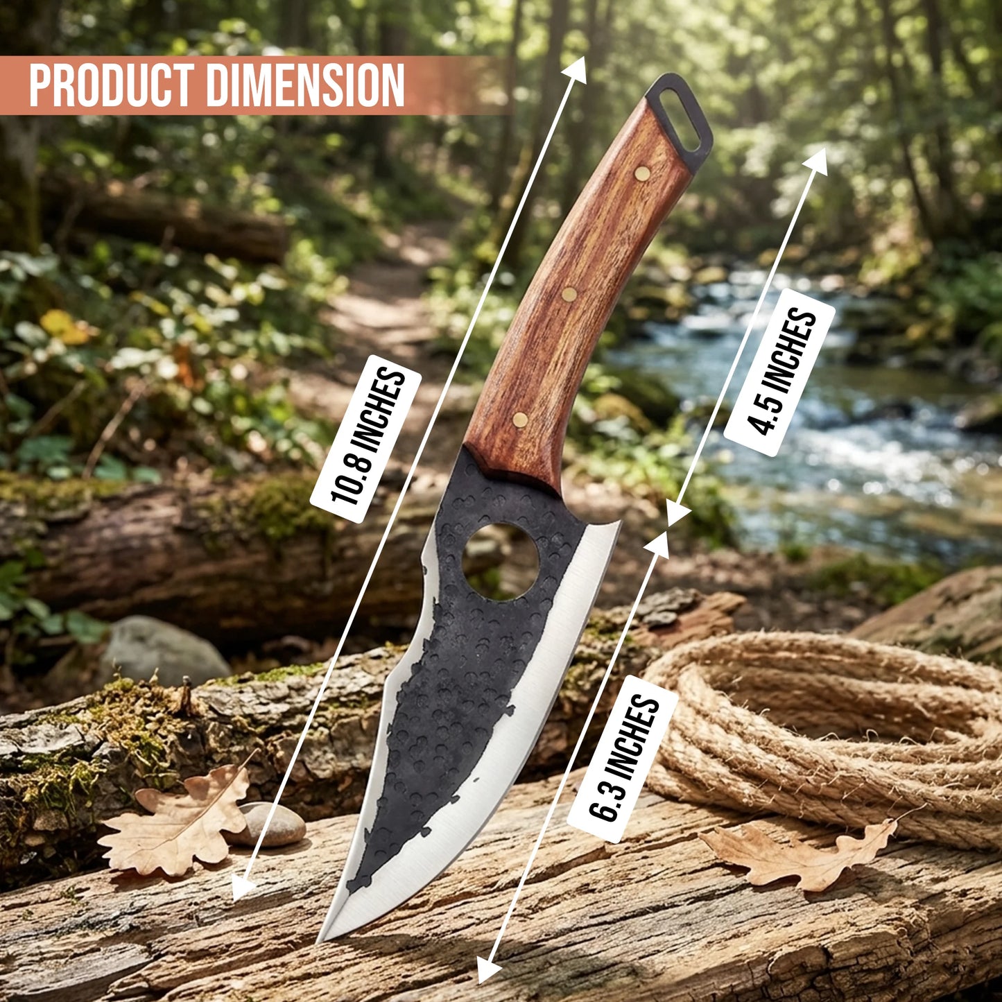 10.8′ Hand Forged Stainless Steel Walnut Wood Handle Kitchen Knife with Leather Sheath | CH-002
