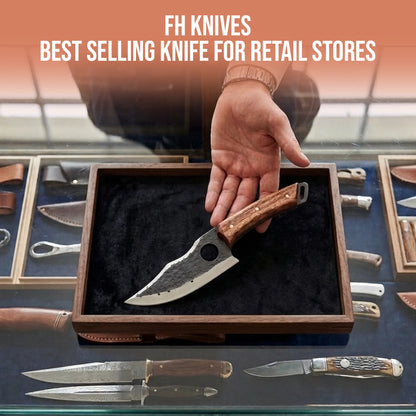 10.8′ Hand Forged Stainless Steel Walnut Wood Handle Kitchen Knife with Leather Sheath | CH-002