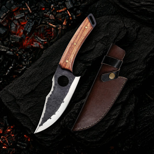 10.8′ Hand Forged Stainless Steel Walnut Wood Handle Kitchen Knife with Leather Sheath | CH-002