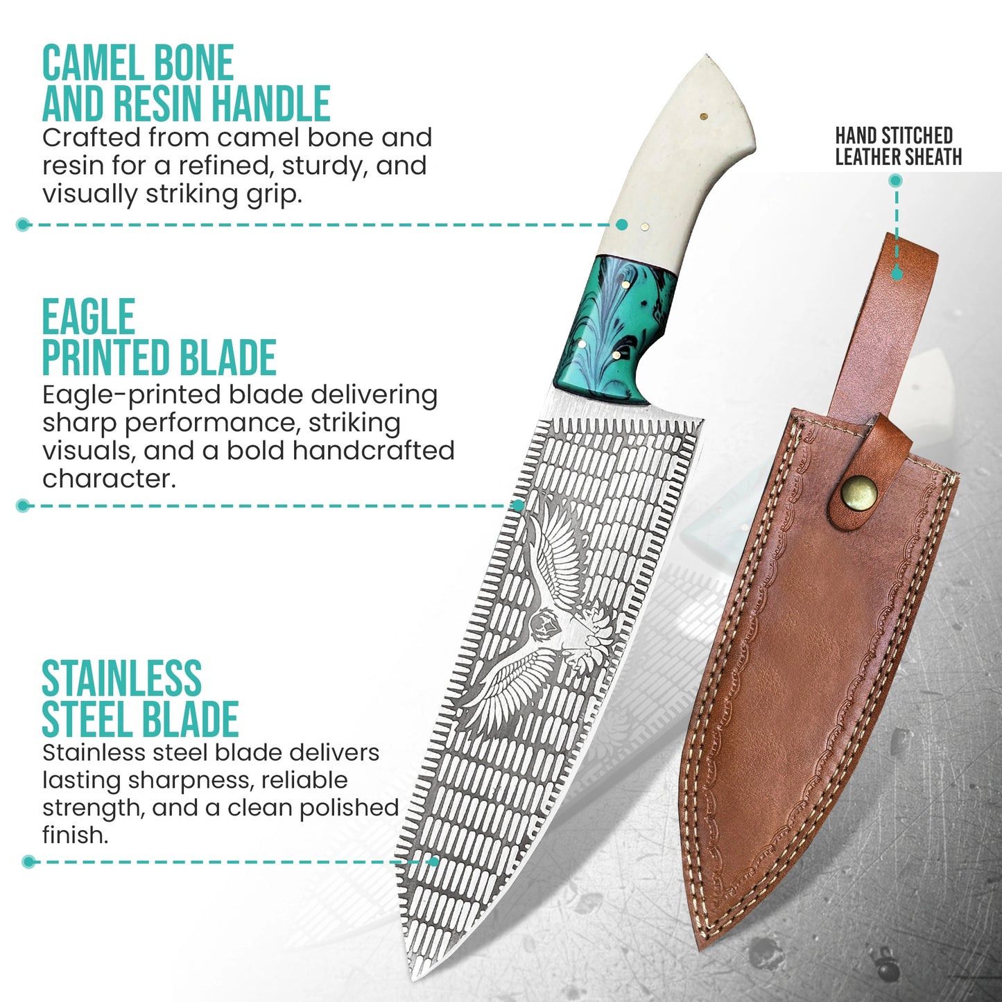 Stainless Steel Eagle Chef Knife With Leather Sheath | CHEF-001