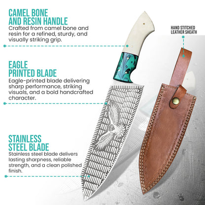 Stainless Steel Eagle Chef Knife With Leather Sheath | CHEF-001