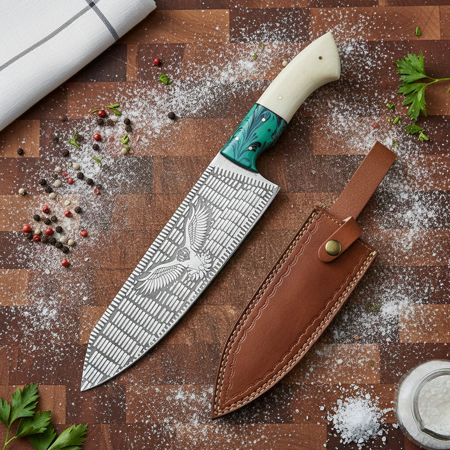 Stainless Steel Eagle Chef Knife With Leather Sheath | CHEF-001