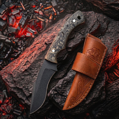 6.5′ Handmade Black Coated Stainless Steel Green Vortex Canvas Micarta Handle Knife with Leather Sheath | CK-001-GN