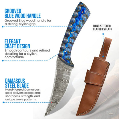8′ Handmade Damascus Steel Hunting Knife with Leather Sheath | DM-0001
