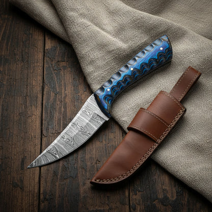 8′ Handmade Damascus Steel Hunting Knife with Leather Sheath | DM-0001