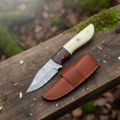 8′ Handmade Damascus Steel Hunting Knife with Leather Sheath | DM-0003