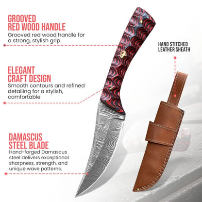 8′ Handmade Damascus Steel Hunting Knife with Leather Sheath | DM-001-RD