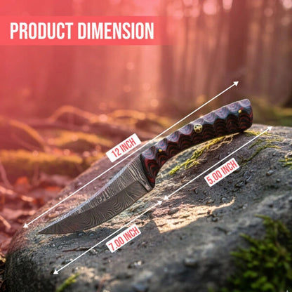 8′ Handmade Damascus Steel Hunting Knife with Leather Sheath | DM-001-RD