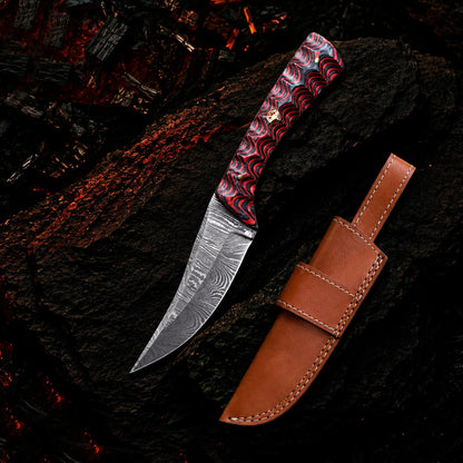 8′ Handmade Damascus Steel Hunting Knife with Leather Sheath | DM-001-RD
