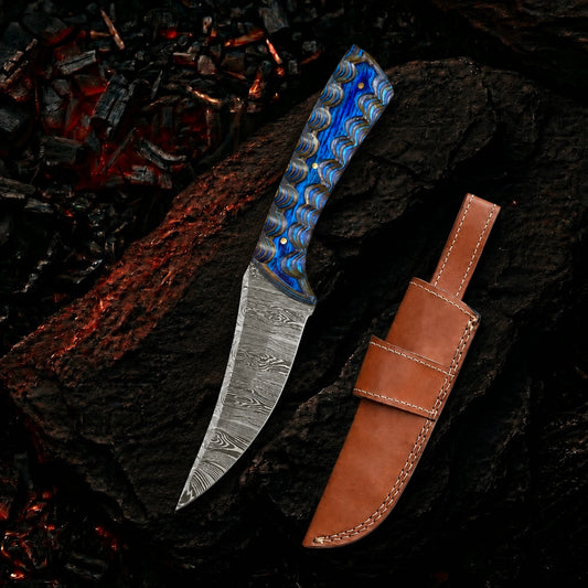 8′ Handmade Damascus Steel Hunting Knife with Leather Sheath | DM-0001