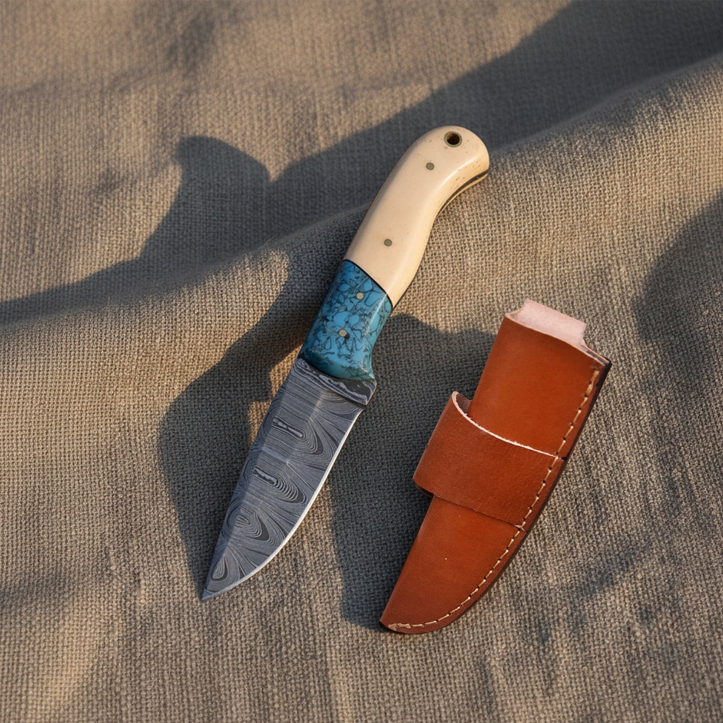 8′ Handmade Damascus Steel Bone Handle Knife with Leather Sheath | DM-004-BB