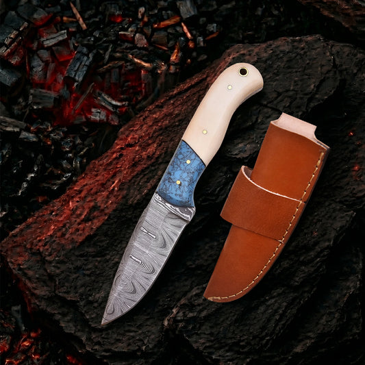 8′ Handmade Damascus Steel Bone Handle Knife with Leather Sheath | DM-004-BB