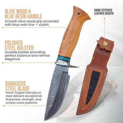 10′ Handmade Damascus Steel Knife with Leather Sheath | DM-005-OR