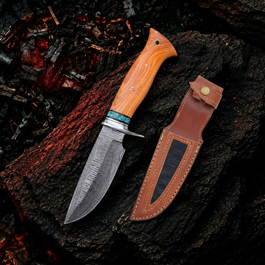 10′ Handmade Damascus Steel Knife with Leather Sheath | DM-005-OR