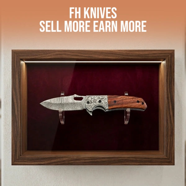 7.5′ Handmade Damascus Steel Pocket Knife with Leather Sheath Walnut Wood Handle & Engraved Steel Bolster | FL-001-WD
