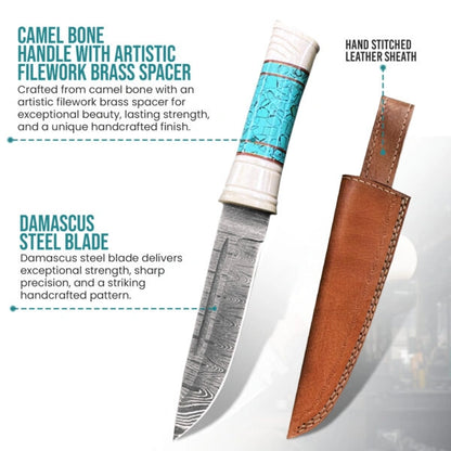 10′ Handmade Damascus Steel Knife with Leather Sheath | GBR-001