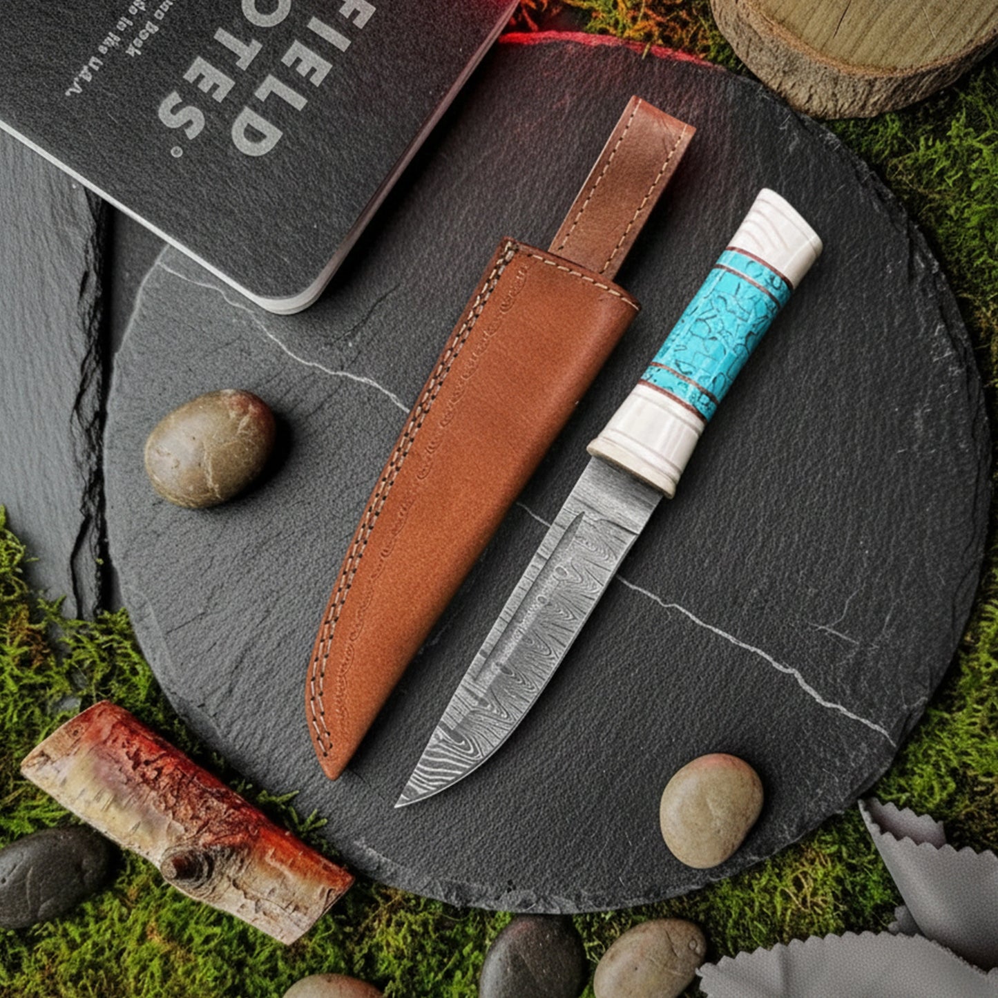 10′ Handmade Damascus Steel Knife with Leather Sheath | GBR-001