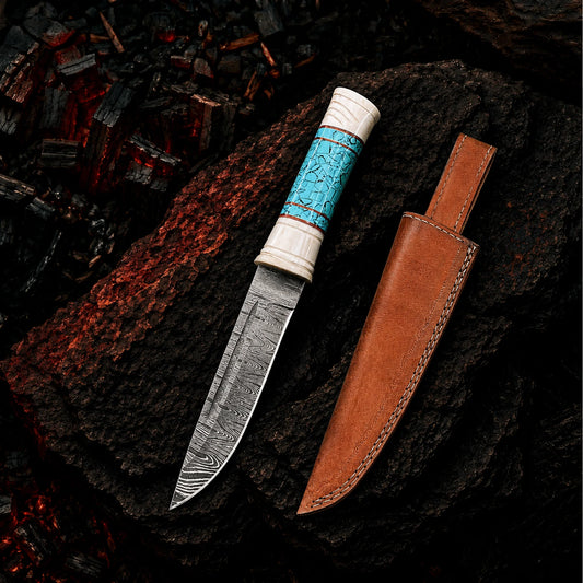 10′ Handmade Damascus Steel Knife with Leather Sheath | GBR-001