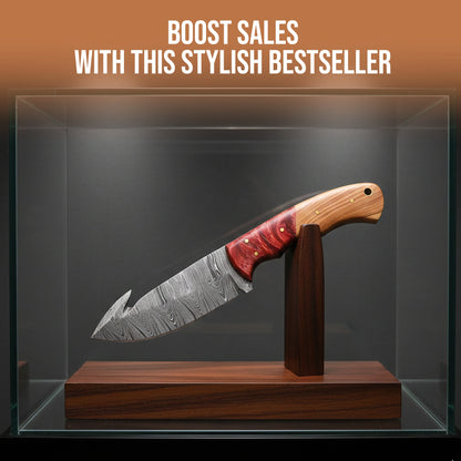 9′ Handmade Damascus Steel Bone Handle Knife with Leather Sheath | GUT-002-RD