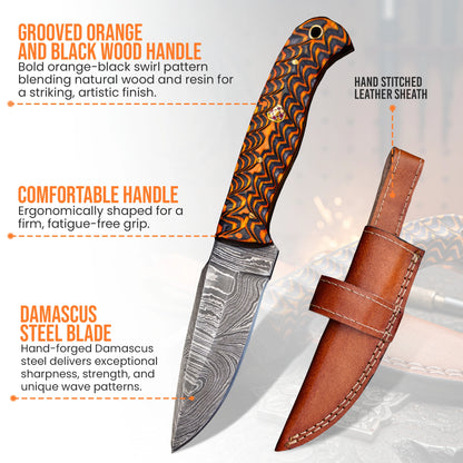 8.5′ Handmade Damascus Steel Knife with Leather Sheath | GY-001