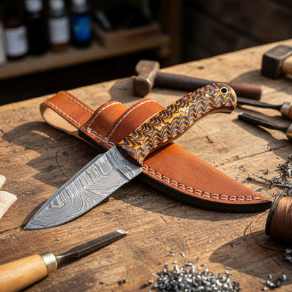 8.5′ Handmade Damascus Steel Knife with Leather Sheath | GY-001