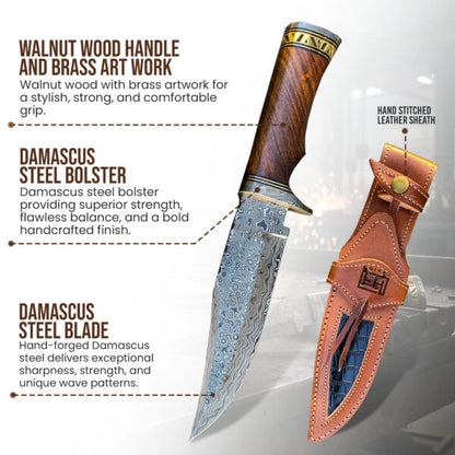 12′ Handmade Damascus Steel Bowie Knife With Leather Sheath