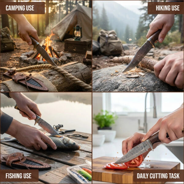 12′ Handmade Damascus Steel Bowie Knife With Leather Sheath