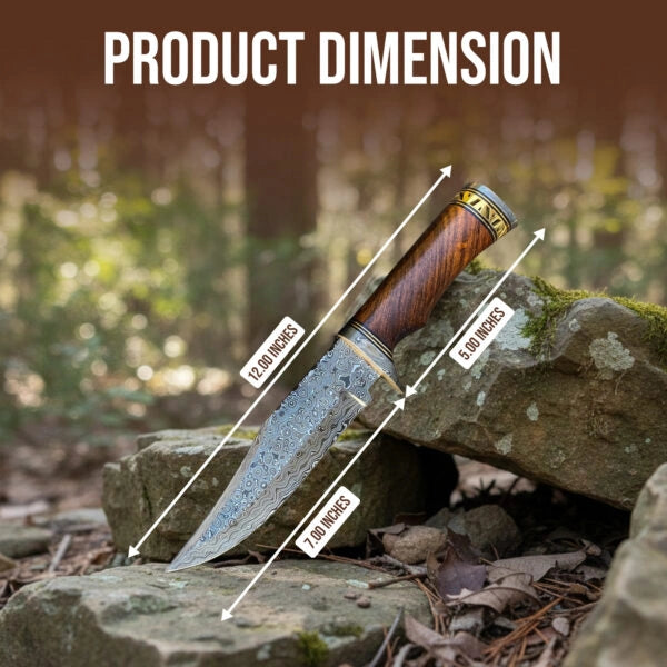 12′ Handmade Damascus Steel Bowie Knife With Leather Sheath