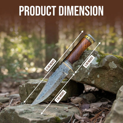 12′ Handmade Damascus Steel Bowie Knife With Leather Sheath