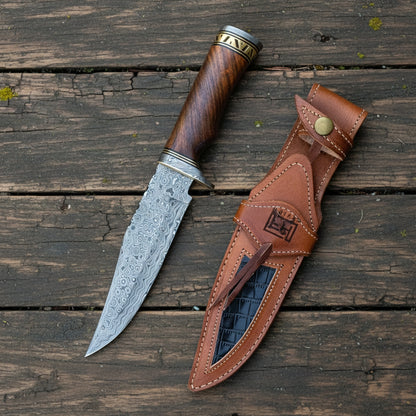 12′ Handmade Damascus Steel Bowie Knife With Leather Sheath