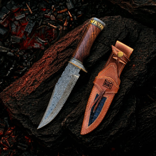 12′ Handmade Damascus Steel Bowie Knife With Leather Sheath